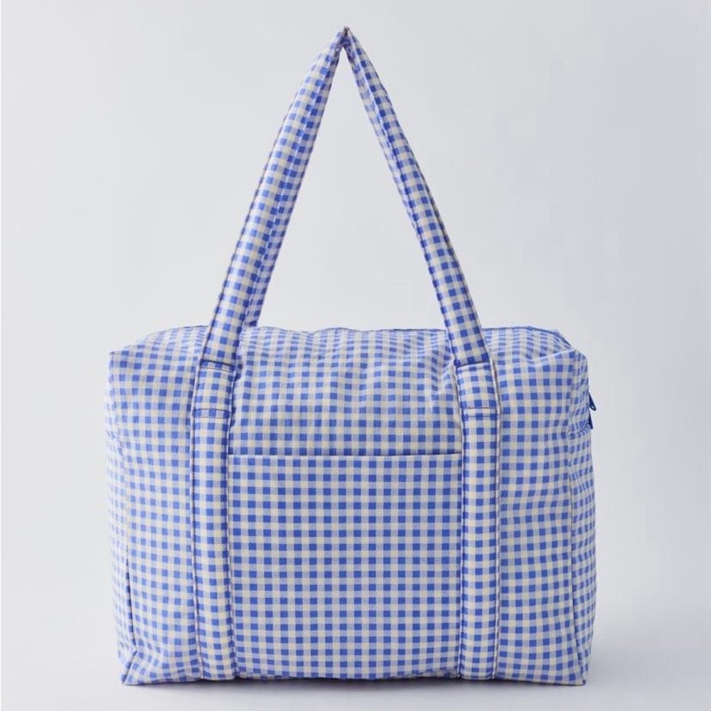 UO Exclusive Baggu Cloud Carry On in Pansy Blue Gingham